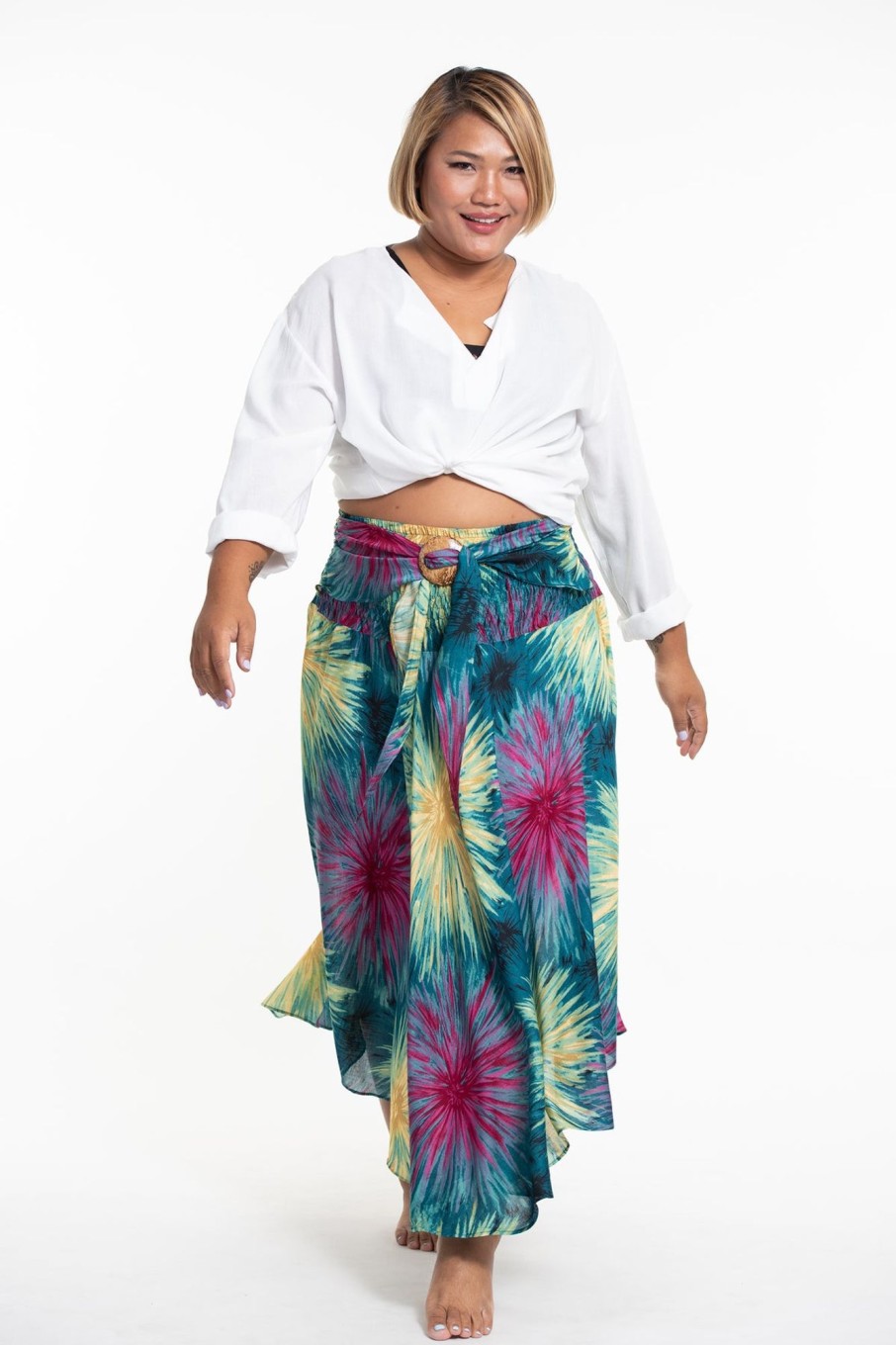 Women HaremPants | Plus Size Firework Handkerchief Midi Skirt In Turquoise