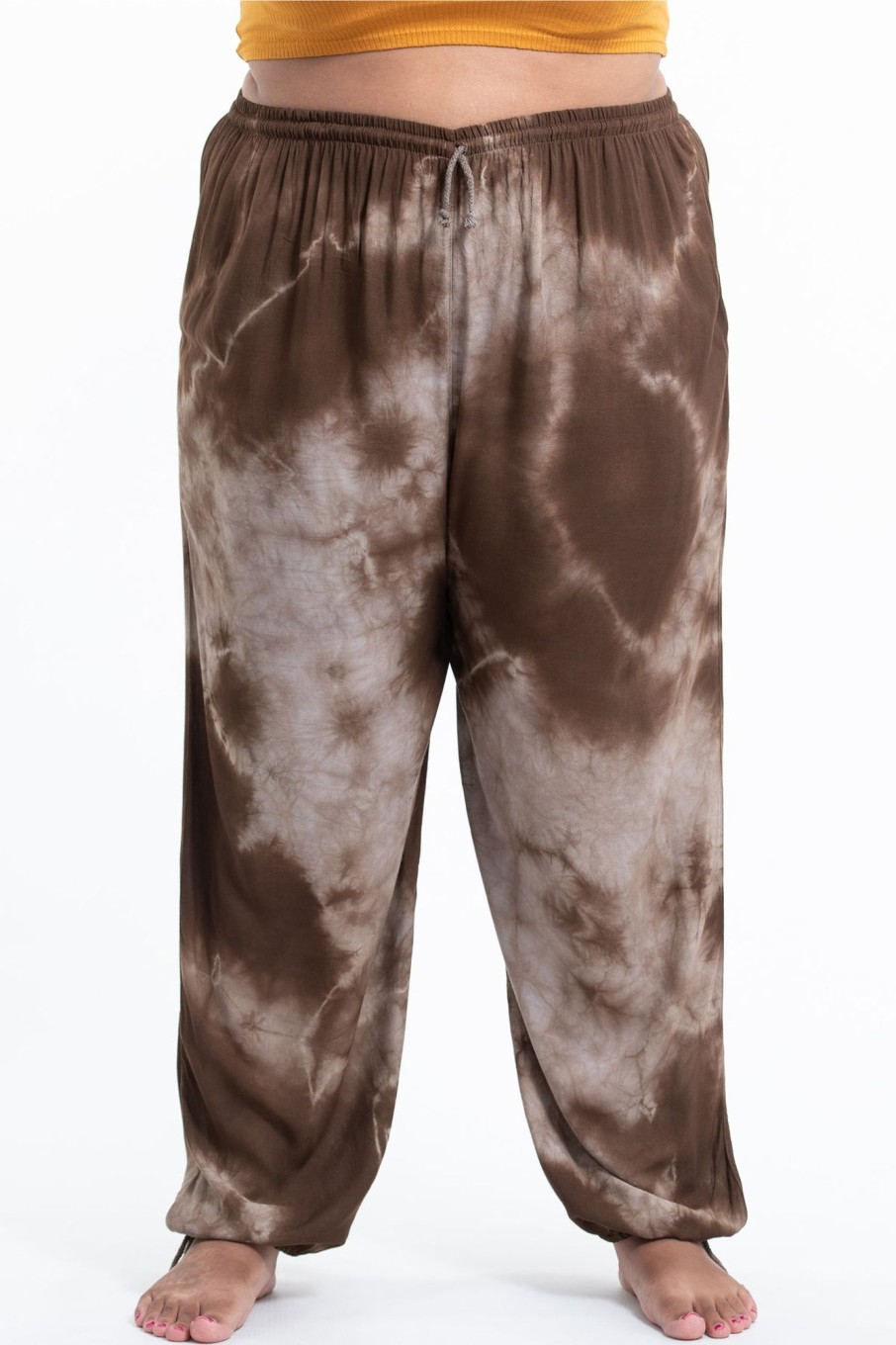 Plus Size HaremPants | Plus Size Tie Dye Drawstring Men'S Yoga Massage Pants In Brown