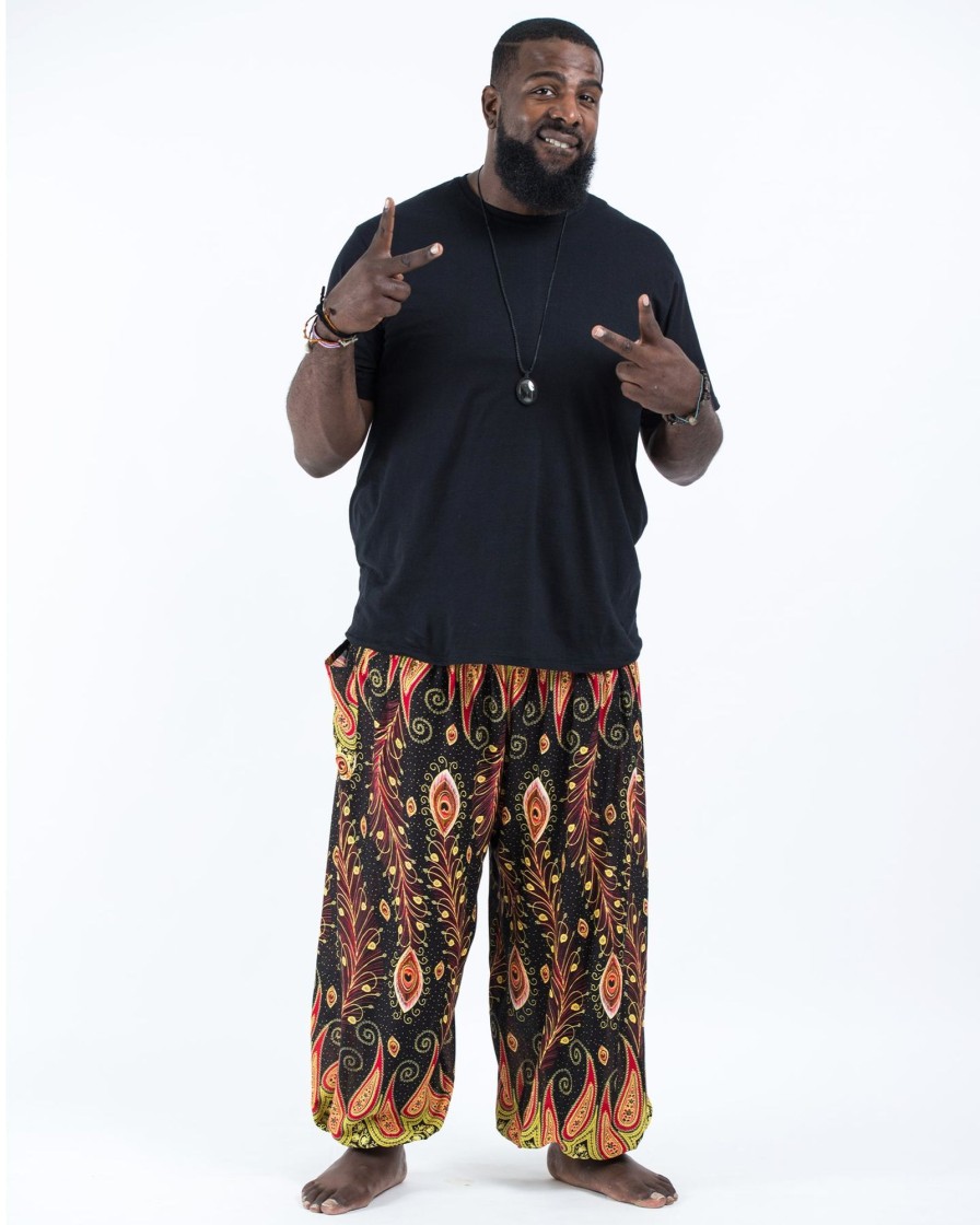 Plus Size HaremPants | Plus Size Peacock Paisley Men'S Harem Pants In Black