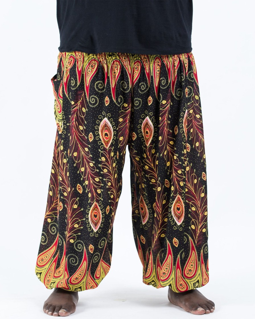 Plus Size HaremPants | Plus Size Peacock Paisley Men'S Harem Pants In Black