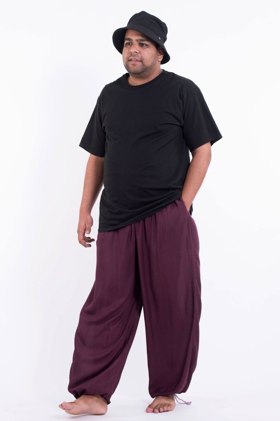 Plus Size HaremPants | Plus Size Solid Color Drawstring Men'S Yoga Pants In Dark Purple