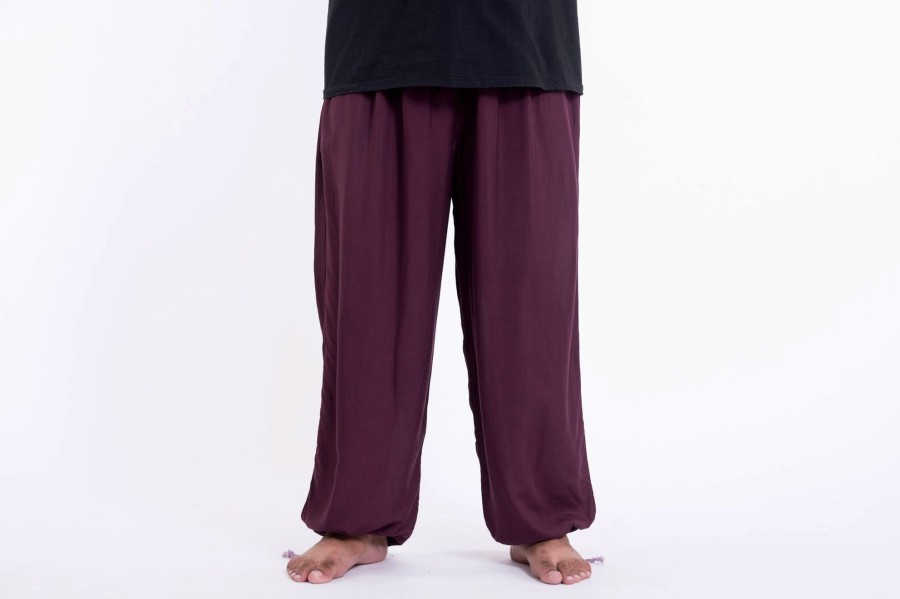 Plus Size HaremPants | Plus Size Solid Color Drawstring Men'S Yoga Pants In Dark Purple