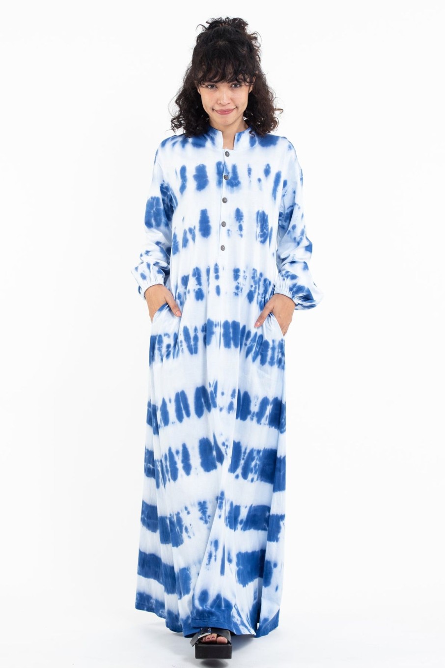 Women HaremPants | Tie Dye Long Sleeve Maxi Dress In Blue