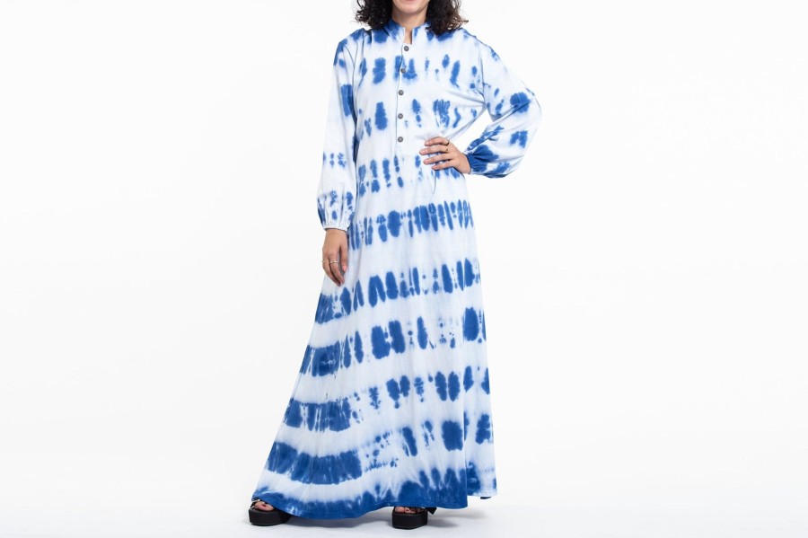 Women HaremPants | Tie Dye Long Sleeve Maxi Dress In Blue