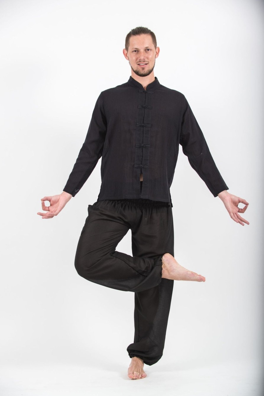 Men HaremPants | Mens Yoga Shirts Chinese Collared In Black