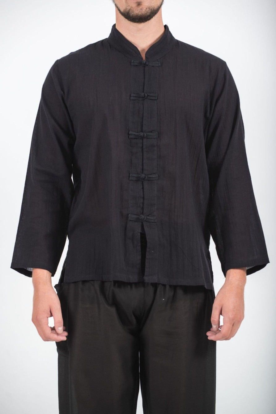 Men HaremPants | Mens Yoga Shirts Chinese Collared In Black