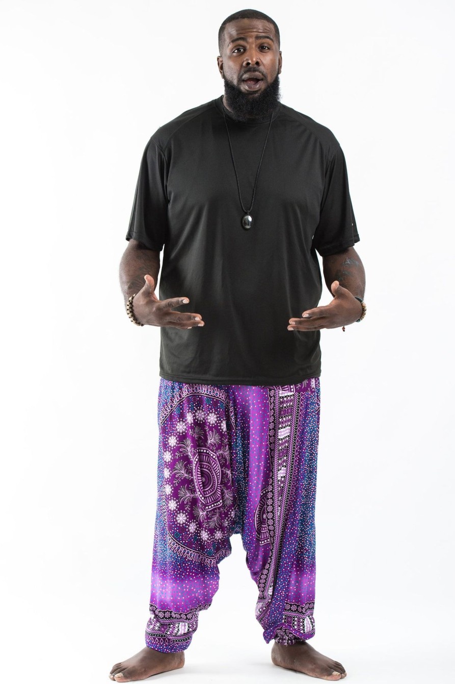 Men HaremPants | Plus Size Tribal Chakras Drop Crotch Men'S Harem Pants In Purple