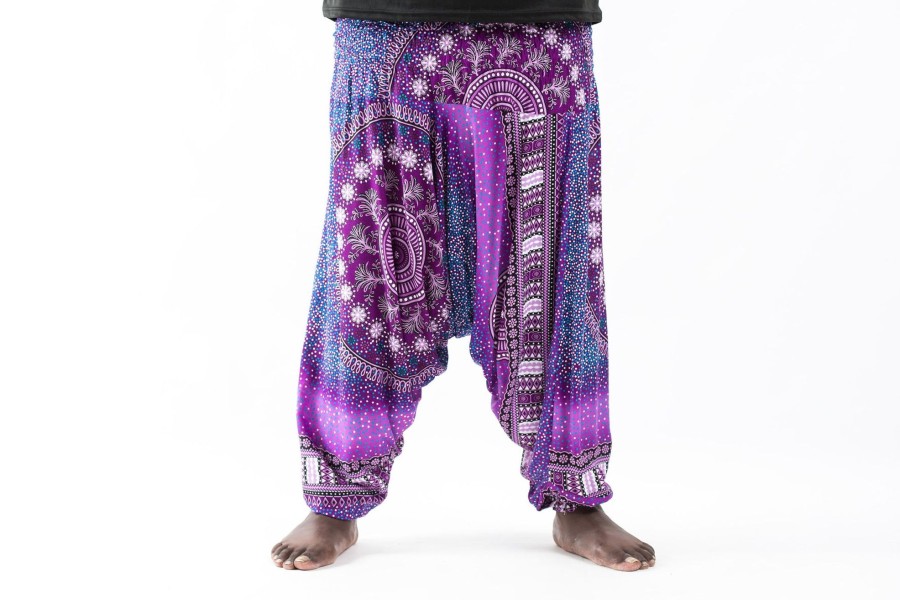 Men HaremPants | Plus Size Tribal Chakras Drop Crotch Men'S Harem Pants In Purple