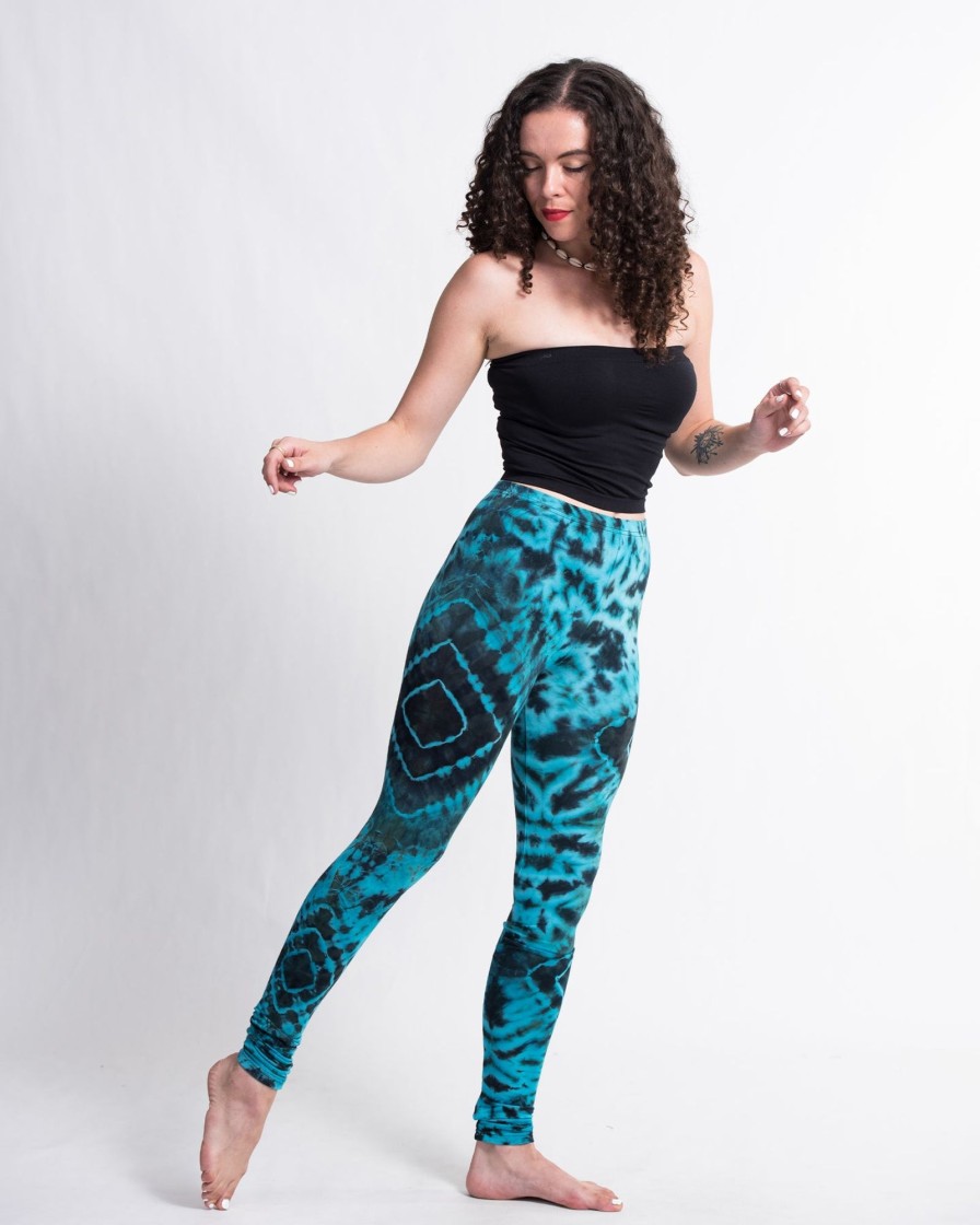 Women HaremPants | Diamond Tie Dye Cotton Leggings In Turquoise