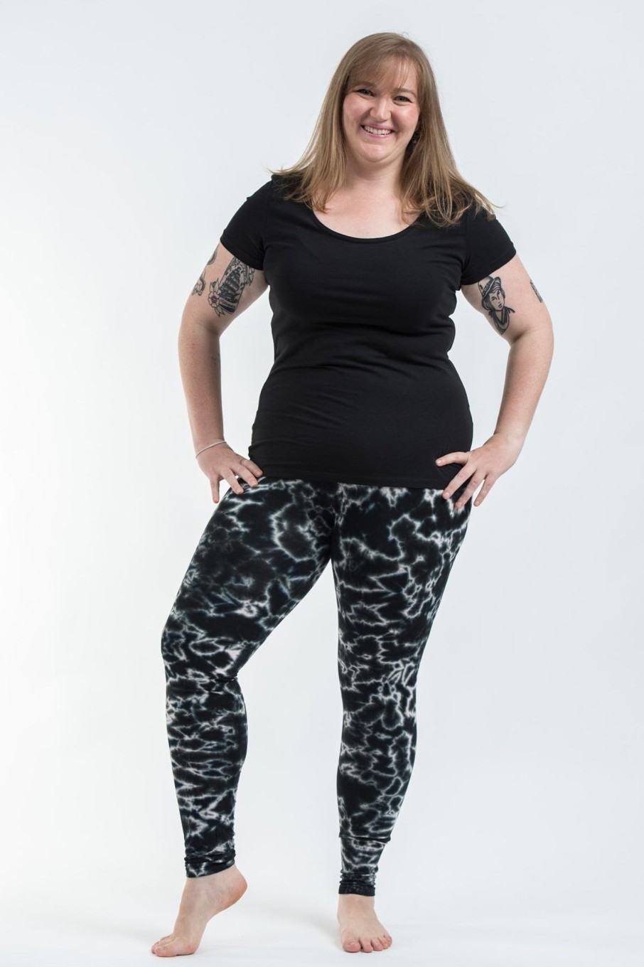 Women HaremPants | Plus Size Marble Tie Dye Cotton Leggings In Black