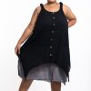 Plus Size HaremPants | Plus Size Women'S Crinkled Hill Tribe Cotton Tank Dress In Black