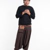 Men HaremPants | Pinstripe Cotton Low Cut Men'S Harem Pants With Hill Tribe Trim Brown