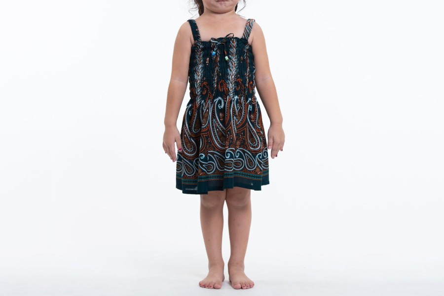 Kids HaremPants | Kids Paisley Feathers Smock Dress In Green