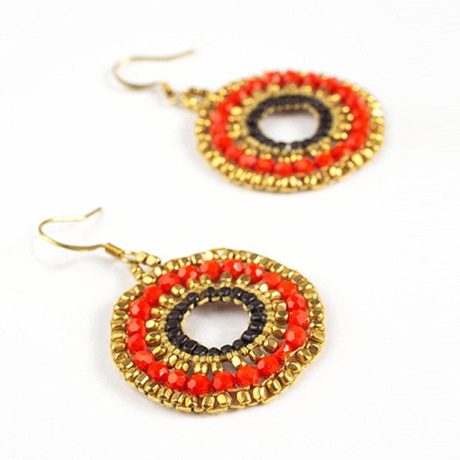 Accessories HaremPants | Circle Beads Brass Earrings Orange