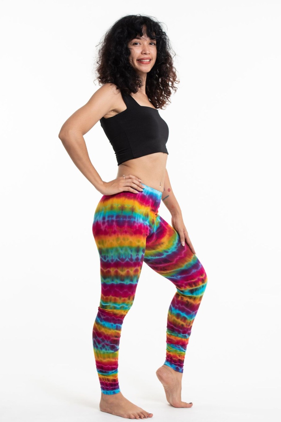 Women HaremPants | Melting Stripes Tie Dye Cotton Leggings In Trippy Rainbow