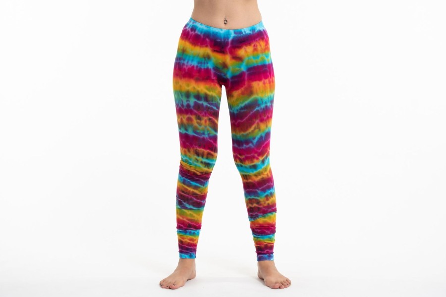 Women HaremPants | Melting Stripes Tie Dye Cotton Leggings In Trippy Rainbow