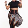 Plus Size HaremPants | Plus Size Peacock Feathers 2-In-1 Jumpsuit Harem Pants In Black