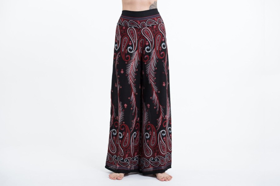 Women HaremPants | Paisley Feathers Palazzo Style Harem Pants In Black