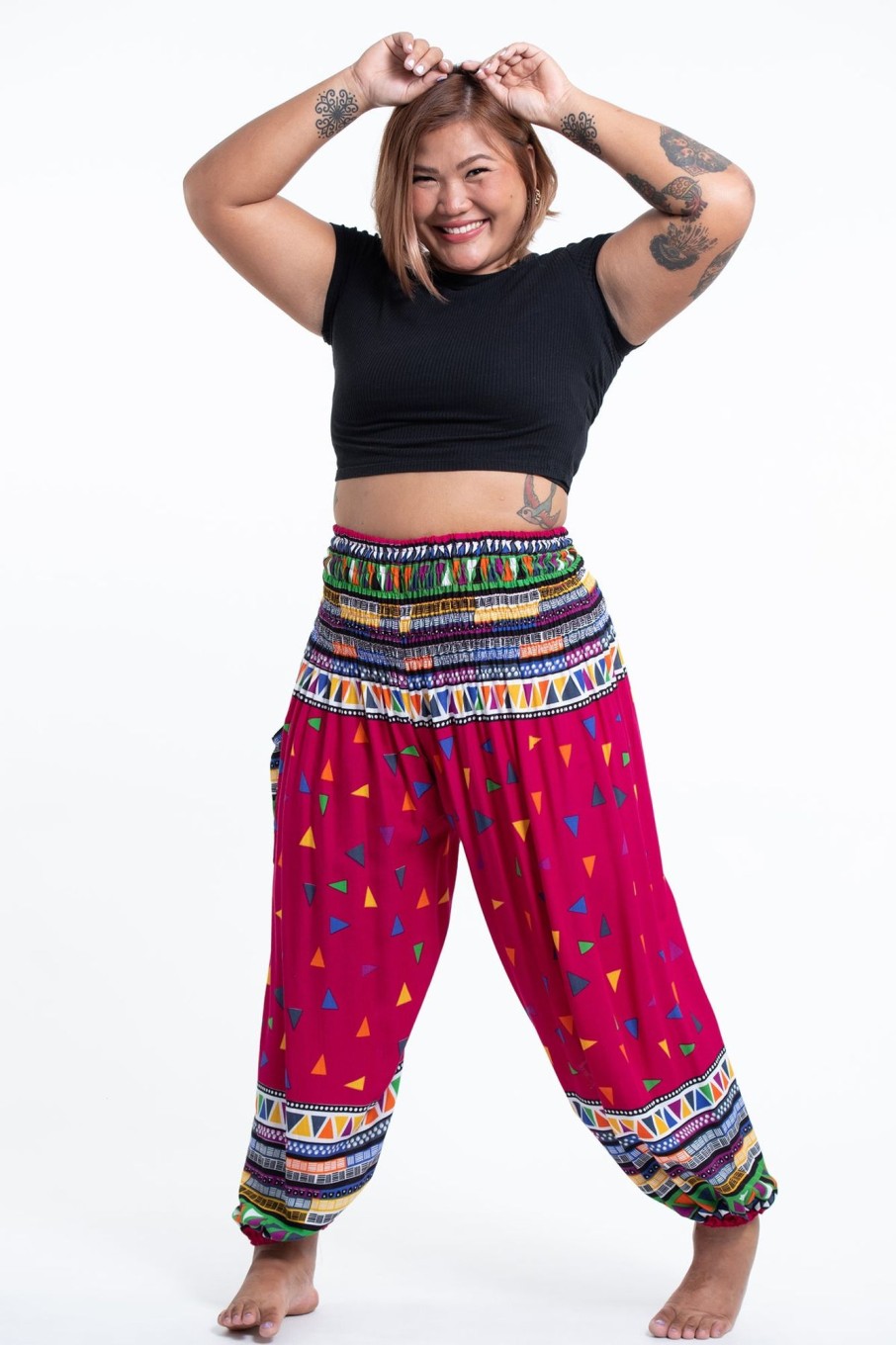 Plus Size HaremPants | Plus Size Triangles Women'S Harem Pants In Pink