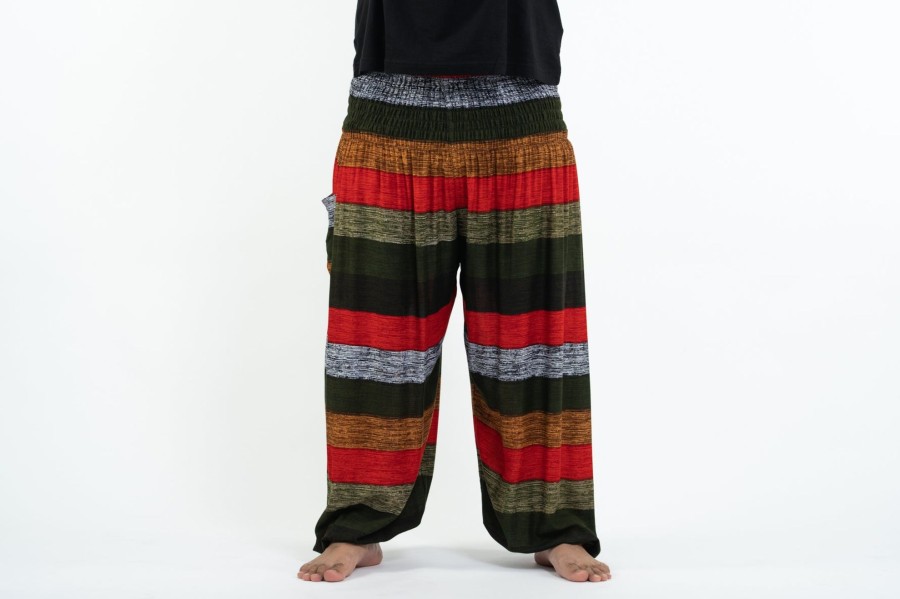 Men HaremPants | Plus Size Boho Striped Men'S Harem Pants In Green