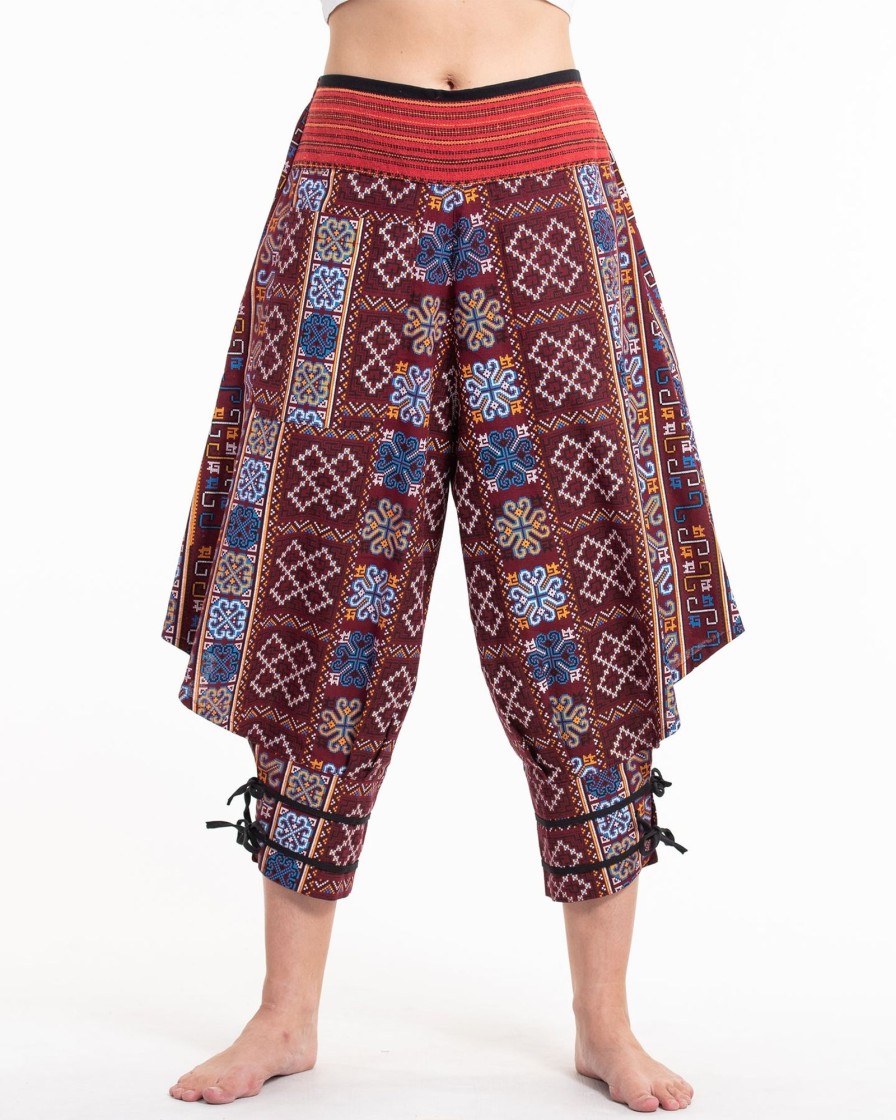 Women HaremPants | Clovers Thai Hill Tribe Fabric Women'S Harem Pants With Ankle Straps In Burgundy