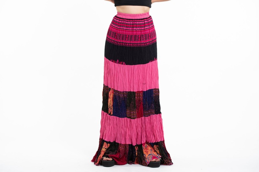 Women HaremPants | Patchwork Long Skirt In Bright Pink