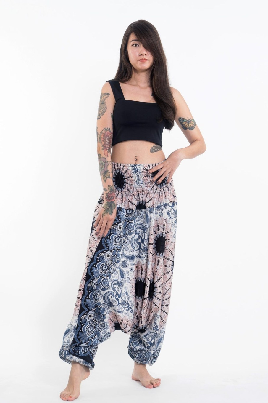 Women HaremPants | Paisley Mandalas 2-In-1 Jumpsuit Harem Pants In Silver Gray