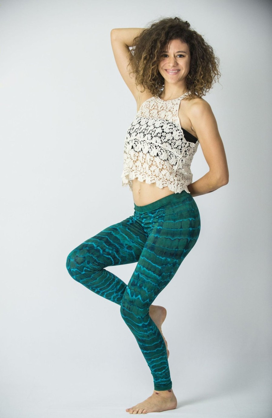 Women HaremPants | Melting Stripes Tie Dye Cotton Leggings In Turquoise