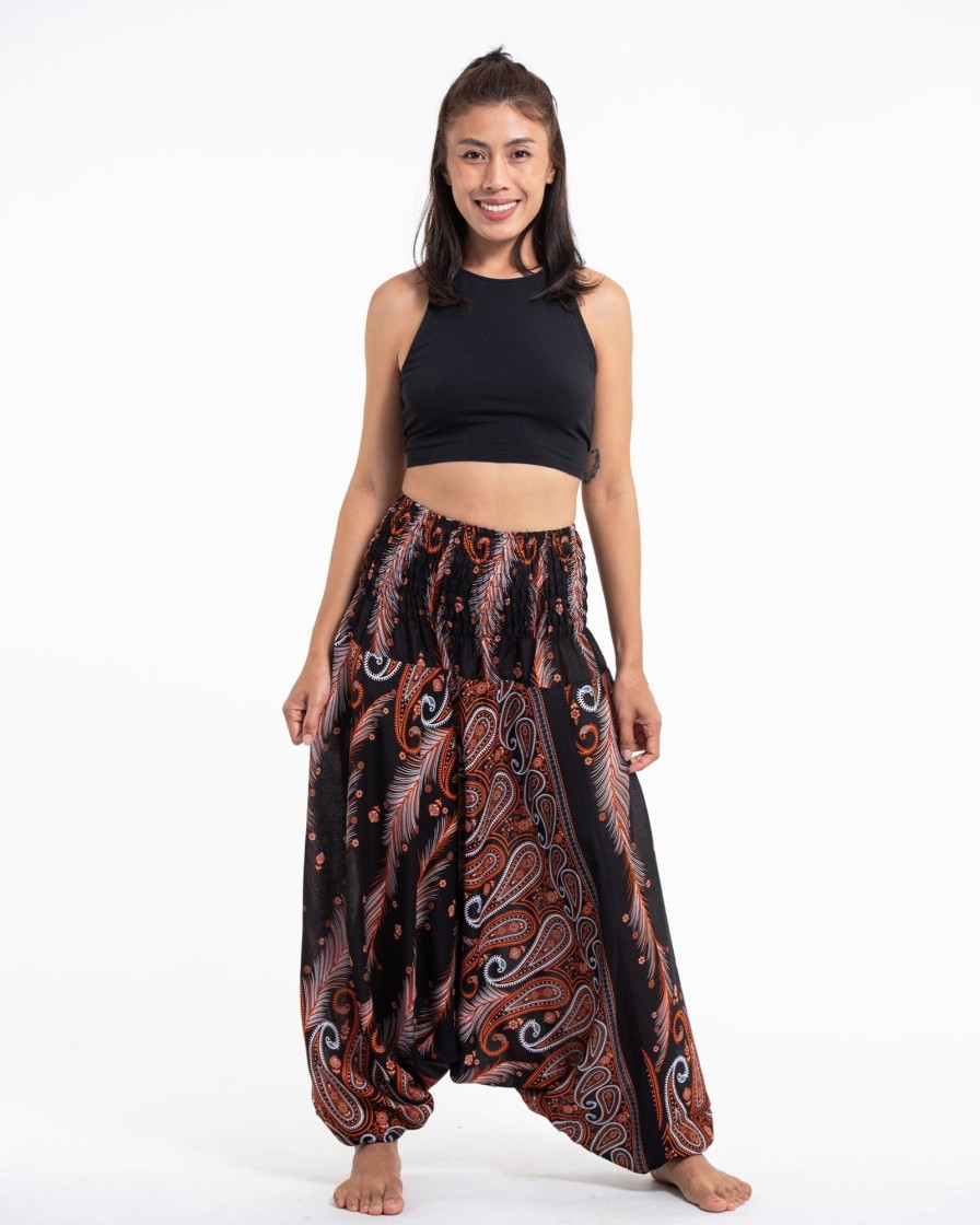 Women HaremPants | Paisley Feathers 2-In-1 Jumpsuit Harem Pants In Black