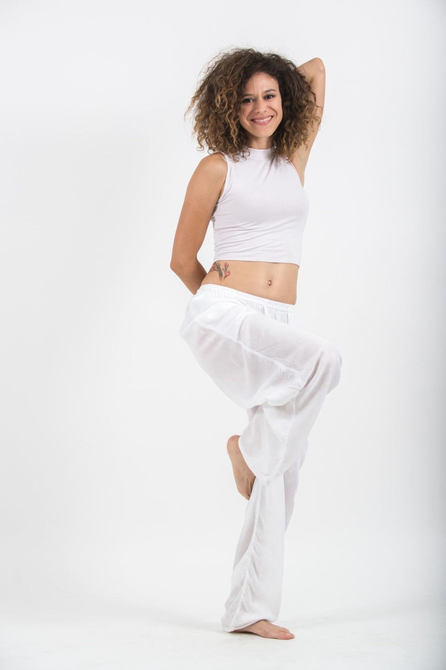 Women HaremPants | Solid Color Drawstring Women'S Yoga Massage Pants In White