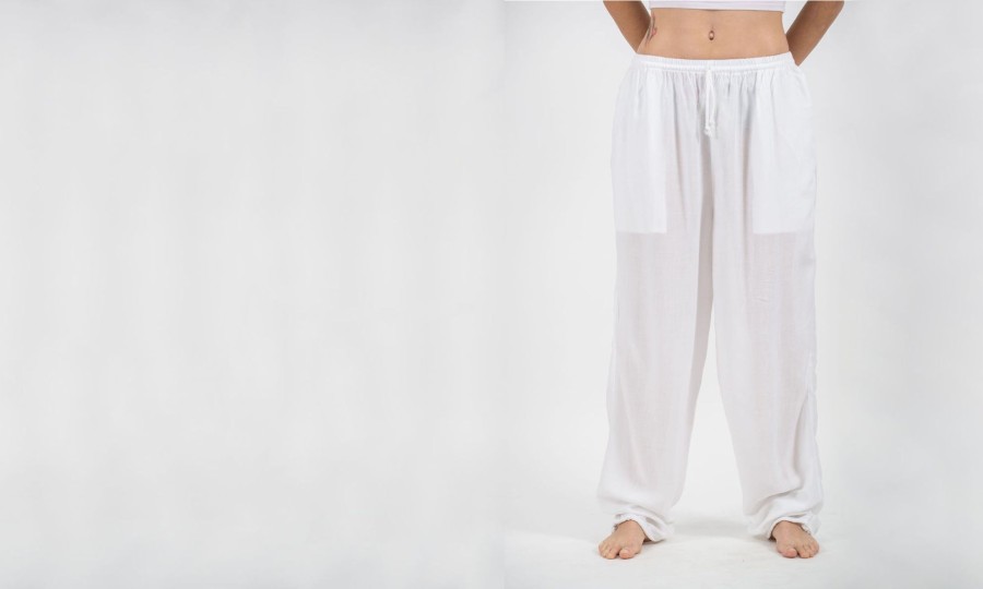 Women HaremPants | Solid Color Drawstring Women'S Yoga Massage Pants In White