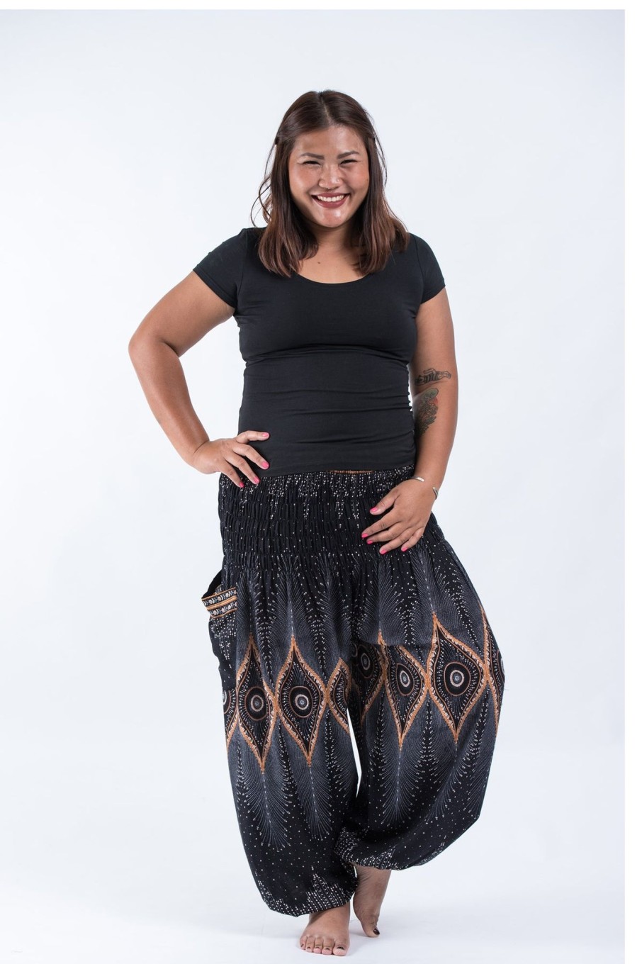 Plus Size HaremPants | Plus Size Diamond Peacock Women'S Harem Pants In Black