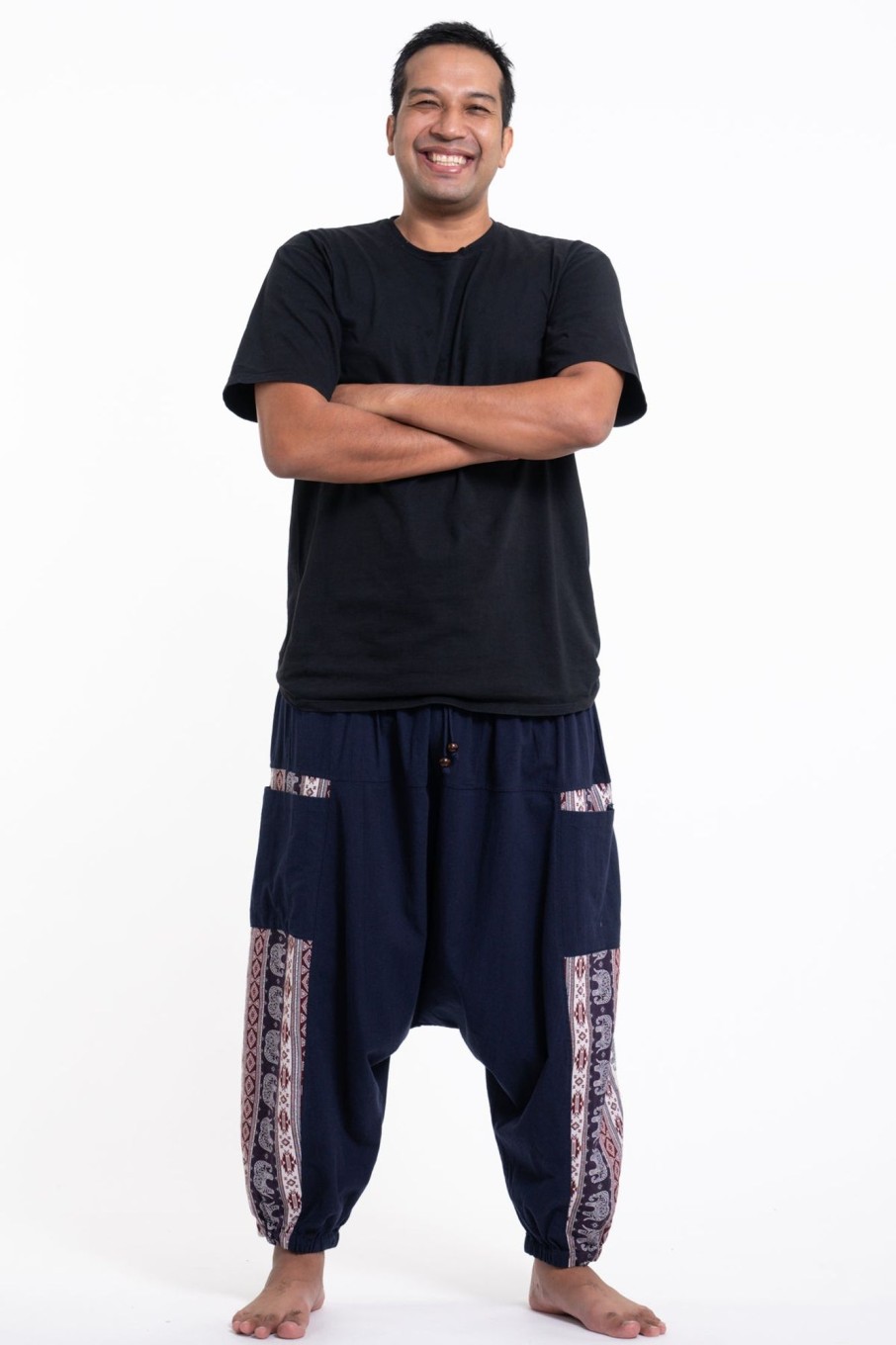 Men HaremPants | Plus Size Elephant Aztec Cotton Men'S Harem Pants In Navy