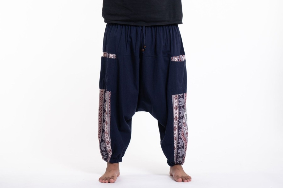 Men HaremPants | Plus Size Elephant Aztec Cotton Men'S Harem Pants In Navy