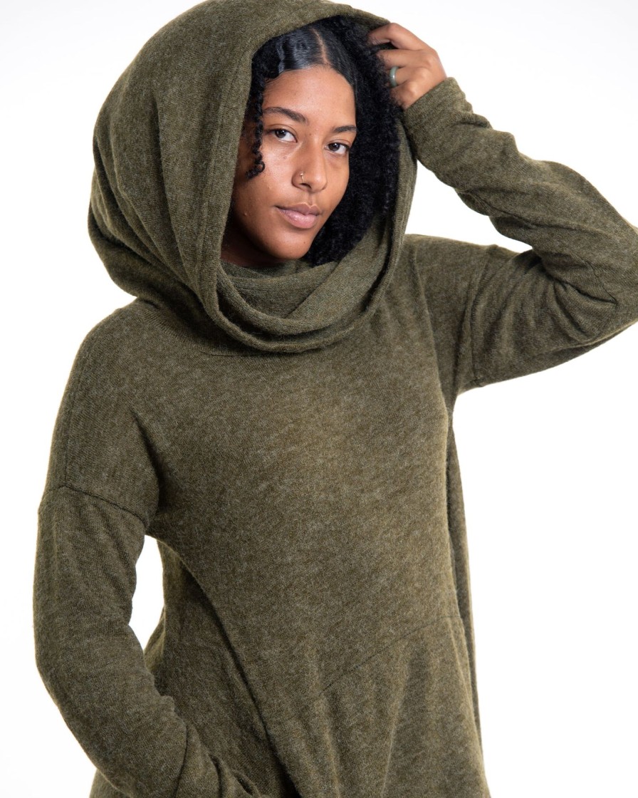 Women HaremPants | Ultra Long Hooded Sweater In Green