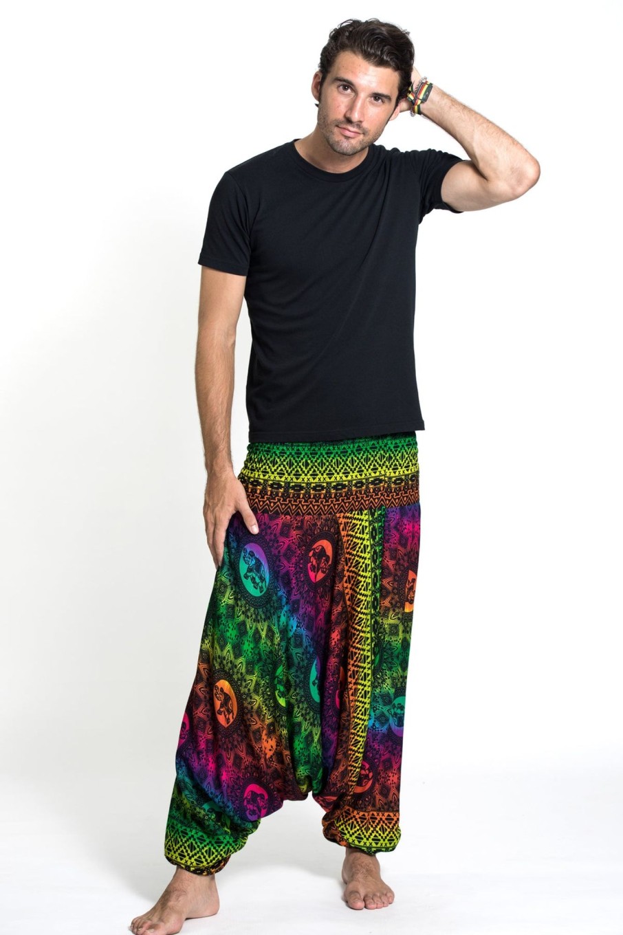 Men HaremPants | Rainbow Elephant Drop Crotch Men'S Elephant Pants In Green