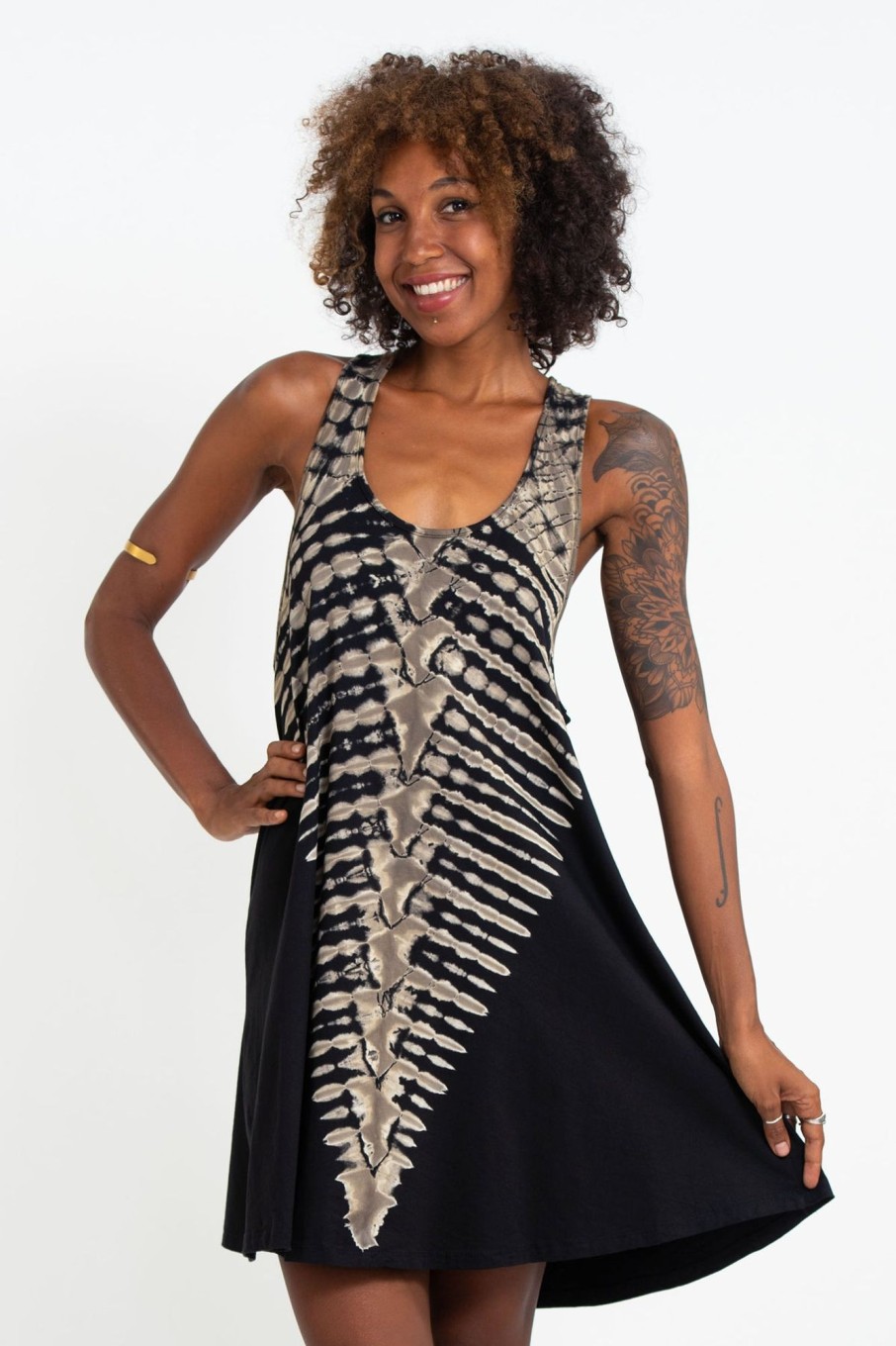 Women HaremPants | Tie Dye Cotton Tank Dress In 02 Black