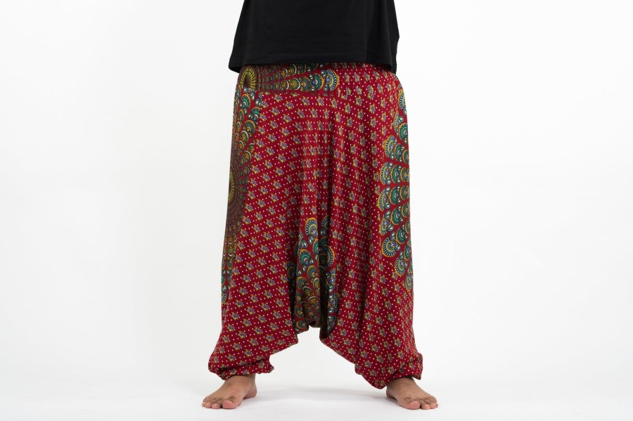 Men HaremPants | Plus Size Peacock Mandalas Drop Crotch Men'S Harem Pants In Red