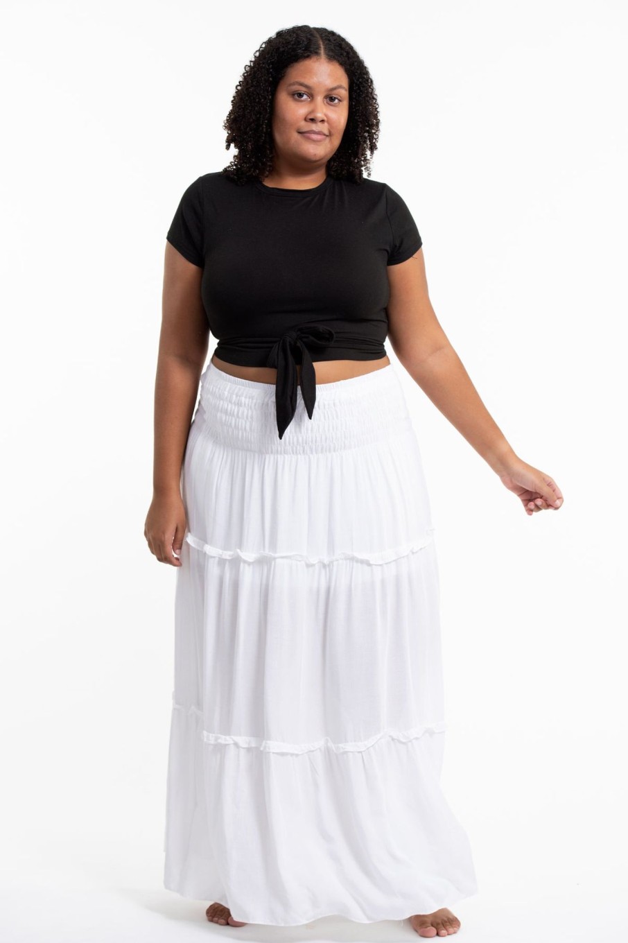 Plus Size HaremPants | Plus Size Solid Color Maxi Skirt In White