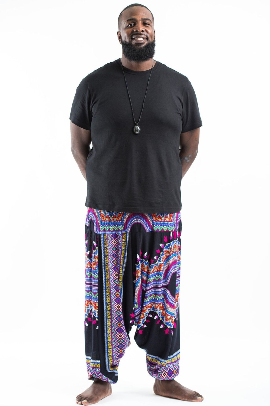 Men HaremPants | Plus Size Dashiki Prints Drop Crotch Men'S Harem Pants In Black