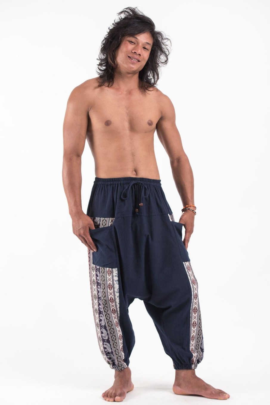 Men HaremPants | Elephant Aztec Cotton Men'S Harem Pants In Navy