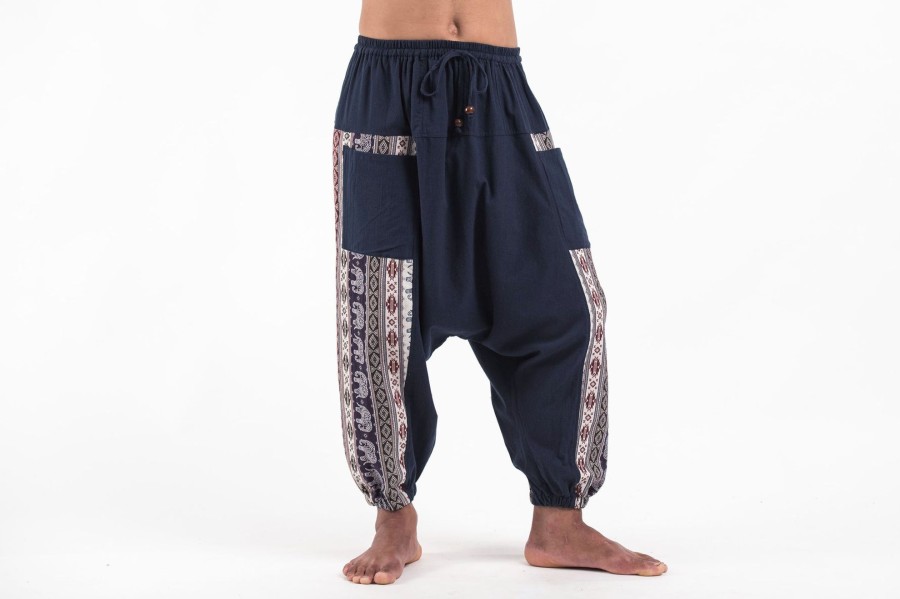 Men HaremPants | Elephant Aztec Cotton Men'S Harem Pants In Navy