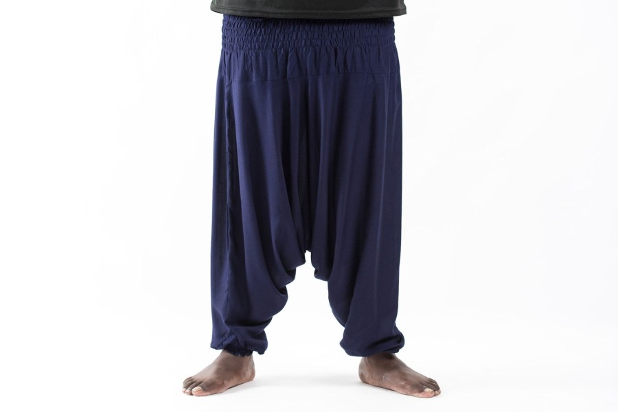 Men HaremPants | Plus Size Solid Color Drop Crotch Men'S Harem Pants In Blue