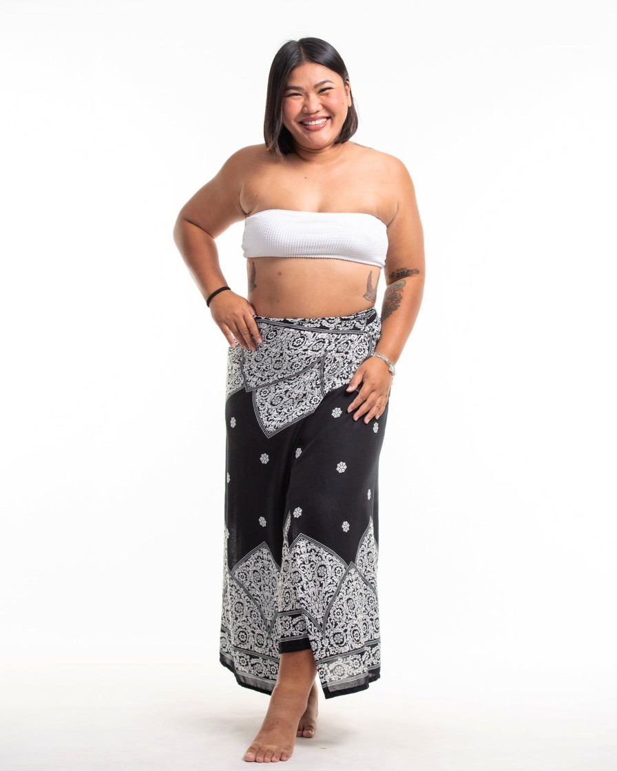 Plus Size HaremPants | Plus Size Blooming Vines Wrap Palazzo Style Harem Pants In Black