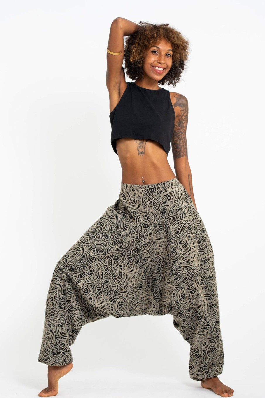 Women HaremPants | Hill Tribe Paisley Print Women'S Harem Pants In Black