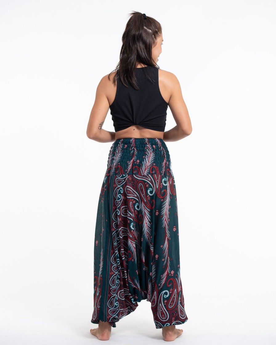 Women HaremPants | Paisley Feathers 2-In-1 Jumpsuit Harem Pants In Green