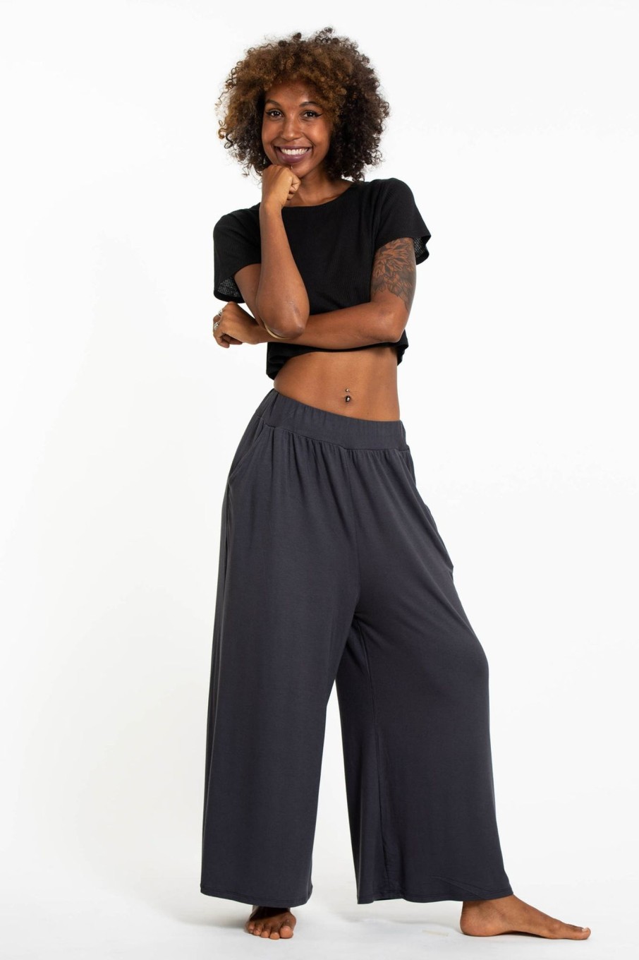 Women HaremPants | Wide Leg Palazzo Harem Pants Cotton Solid Gray