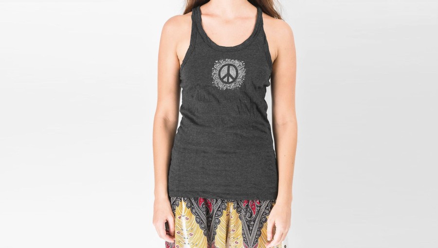 Women HaremPants | Super Soft Sure Design Women'S Tank Tops Peace Sign Black