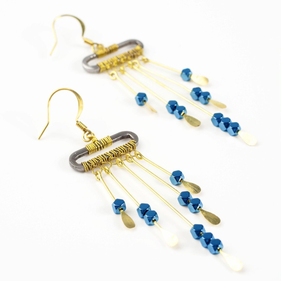 Accessories HaremPants | Beads Bar Brass Earrings Blue