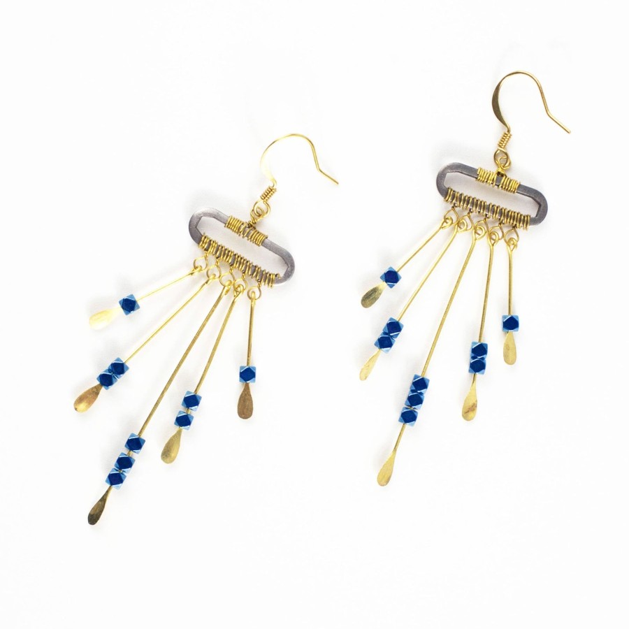 Accessories HaremPants | Beads Bar Brass Earrings Blue